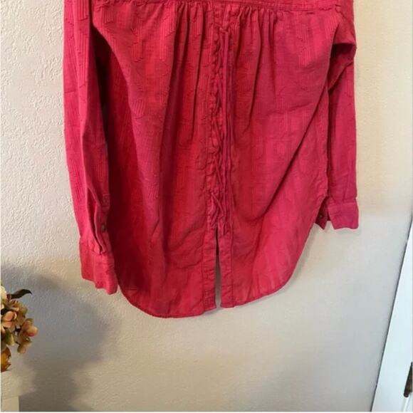 Anthropologie Pilcro The Theresa Dark Pink Lace-Up Button Down Top - Picture 5 of 8